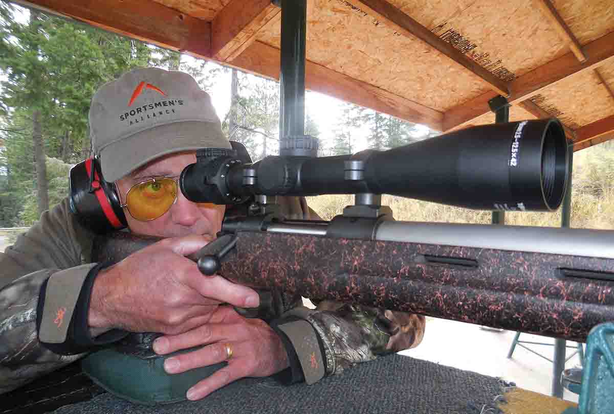 A Cooper Model 22 .243 Winchester was used to test a Trijicon AccuPoint 2.5-12x 42mm riflescope with an MOA-dot crosshair reticle.